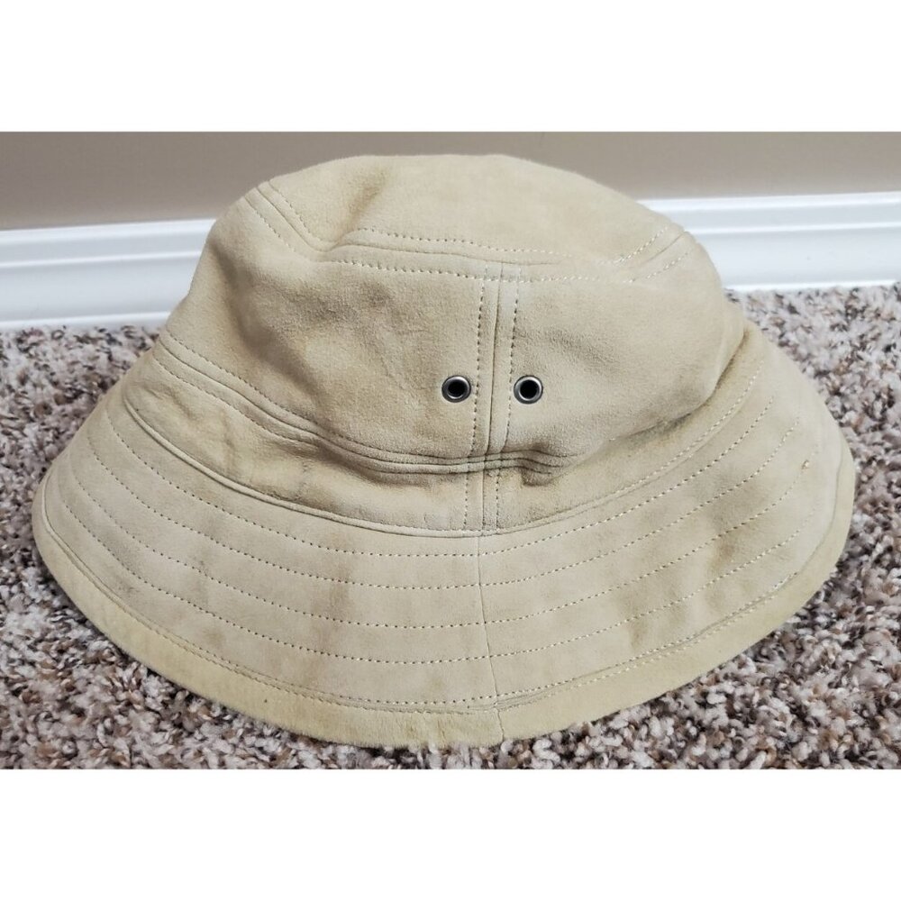 Vtg Y2K Banana Republic Tan Leather Bucket Hat Size S/M